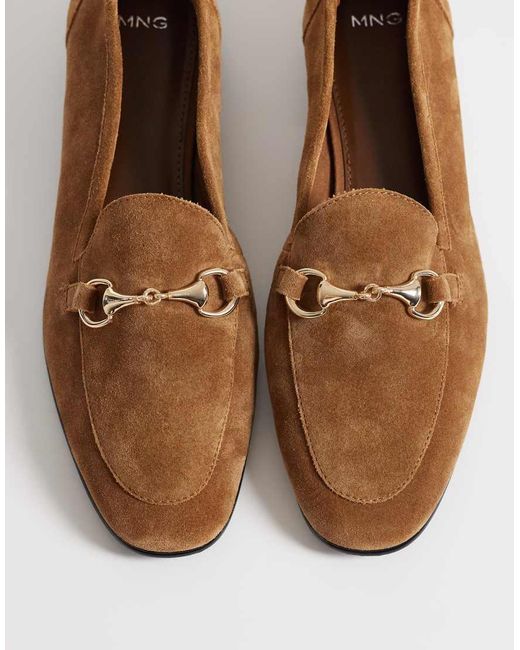 Mango Brown Leather Loafer With Gold Hardware