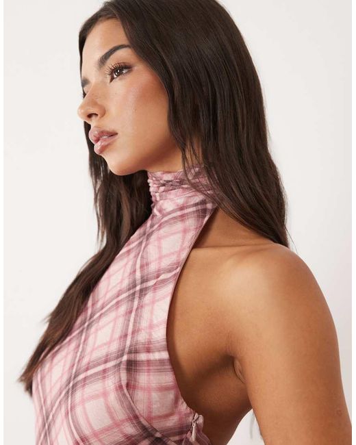 ASOS Pink Asos Design Curve Chiffon High Neck Halter Maxi Dress