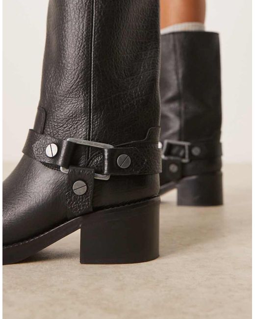 ASOS Natural Colton Premium Leather Harness Trucker Knee Boots