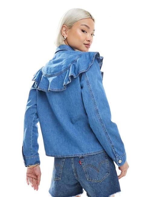 Miss Selfridge Blue Chambray Western Ruffle Jacket