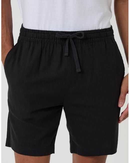 Threadbare Black Shorter Length Linen Blend Shorts for men