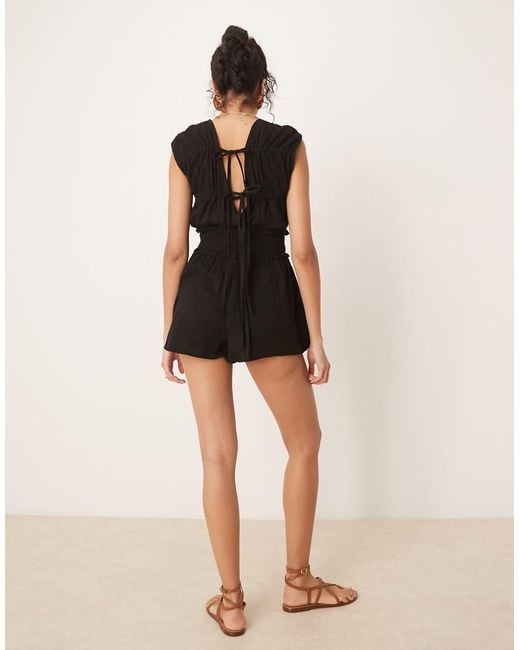 ASOS Natural Double Cloth Gathered Bust Playsuit