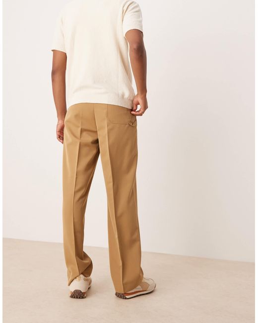 ASOS Natural Smart Wide Leg Trousers With Carpenter Pocket for men