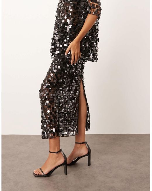 ARRANGE Natural Sheer Grid Sequin Maxi Skirt Co Ord
