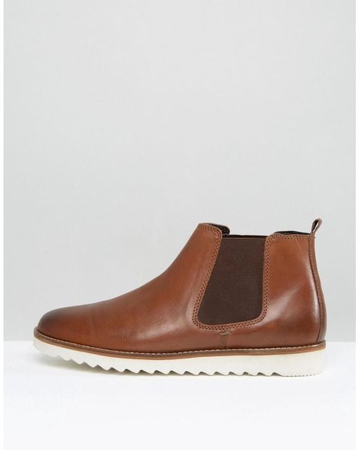 ASOS Chelsea Boots In Tan Leather With White Sole in Brown  display picture 1