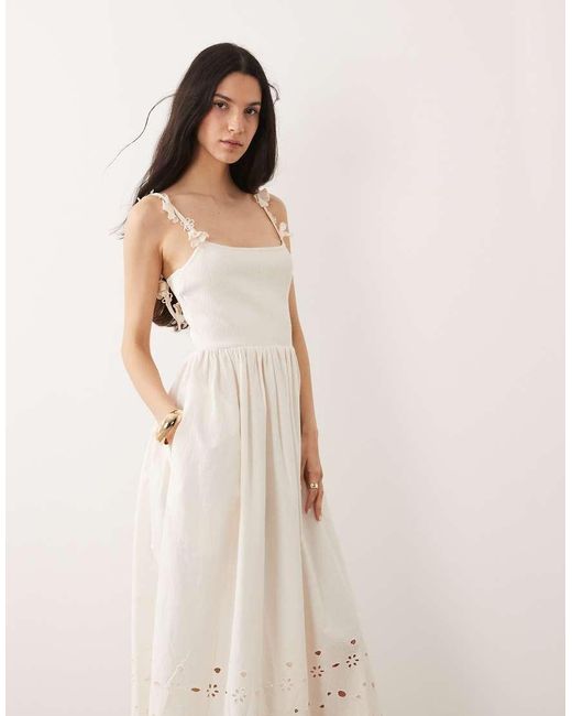 River Island Brown Broderie Floral Strap Maxi Dress