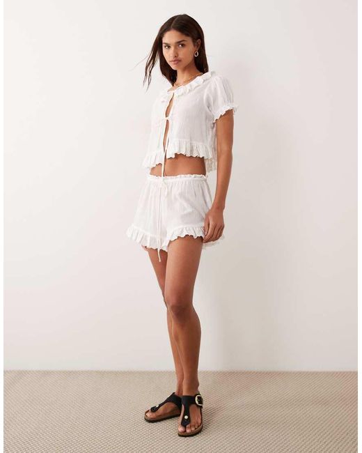 Miss Selfridge White Beach Frill Detail Shirt Co-ord