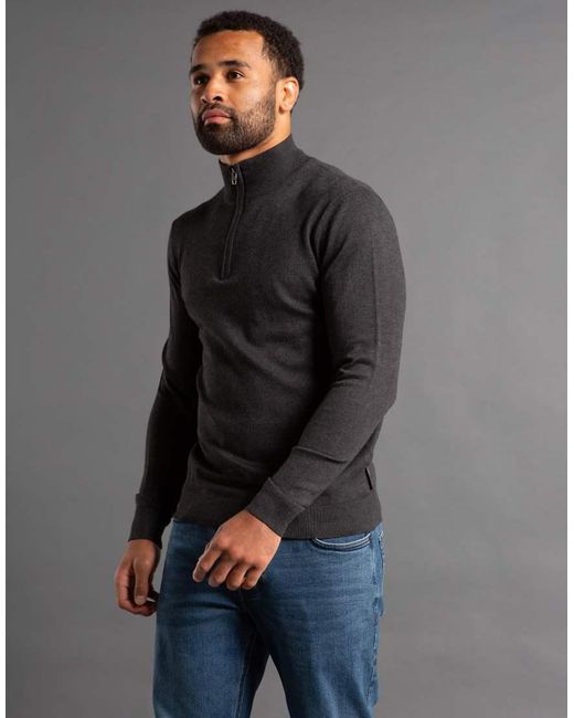 French Connection Gray 1/2 Zip Knitted Jumper for men