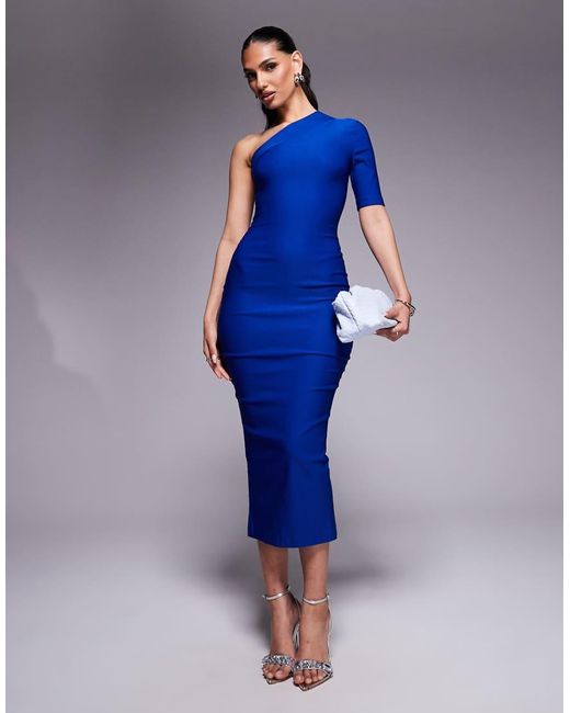 Vesper Blue One Shoulder Bodycon Midaxi Dress