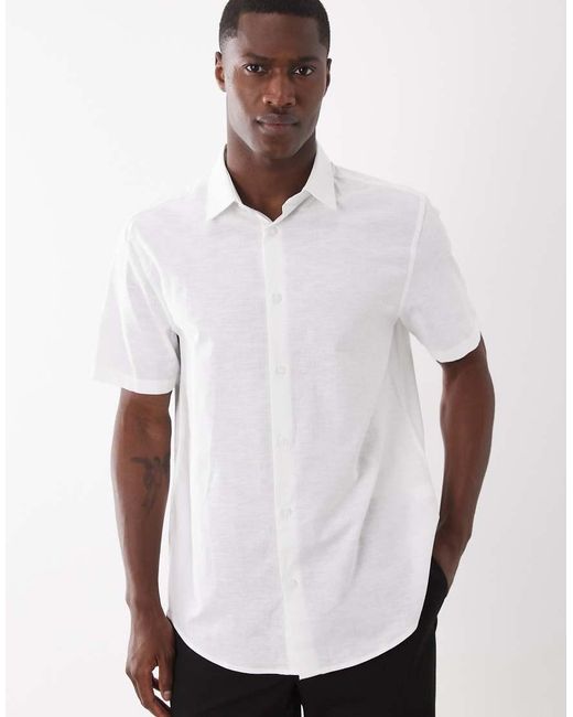 ASOS White Regular Fit Smart Linen Blend Shirt for men