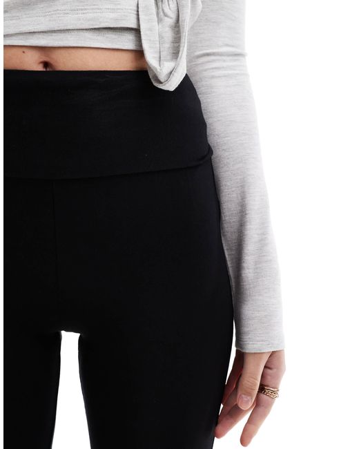 Miss Selfridge Black Low Rise Deep Fold Over Waistband Flare leggings
