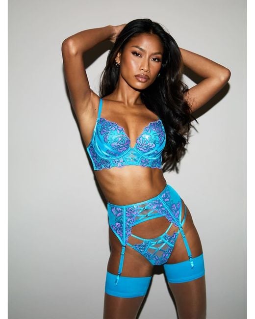 Ann Summers Blue Pearlescent Embroidered Waspie Suspender