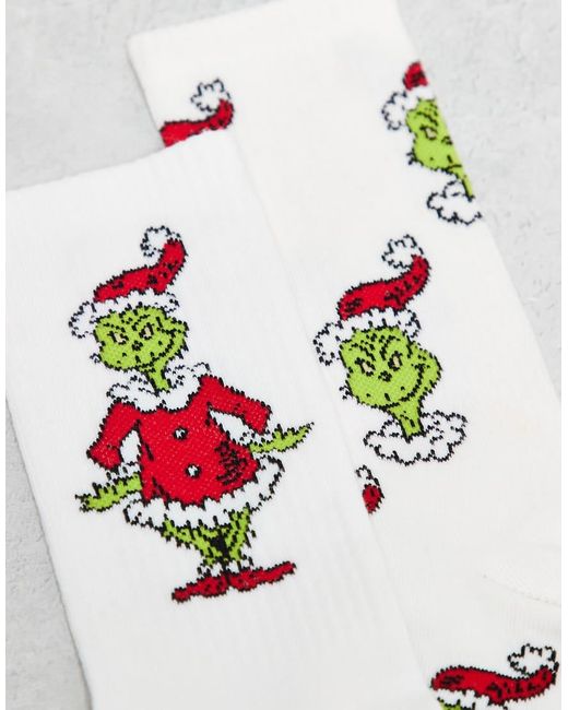 Confezione Da 2 Paia Di Calzini Natalizi Bianchi Con Grafica The Grinch di ASOS in White da Uomo
