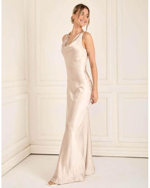 Six Stories Natural Cowl Front Satin Bridesmaid Dress