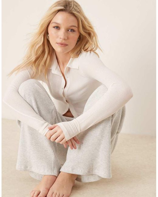 Abercrombie & Fitch Natural Lounge Cozy Wide Leg Rib jogger Bottom