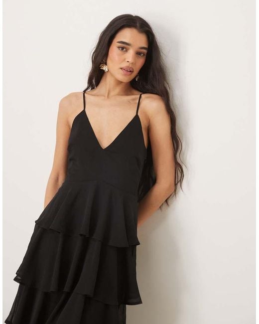 Pretty Lavish Black Textured Ruffle Maxi Dress