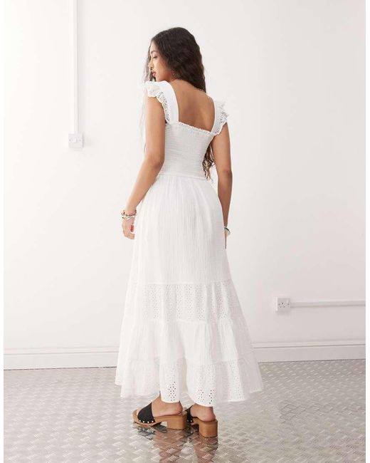 Reclaimed Vintage White Maxi Western Summer Dress With Broderie Layers And Tie Front