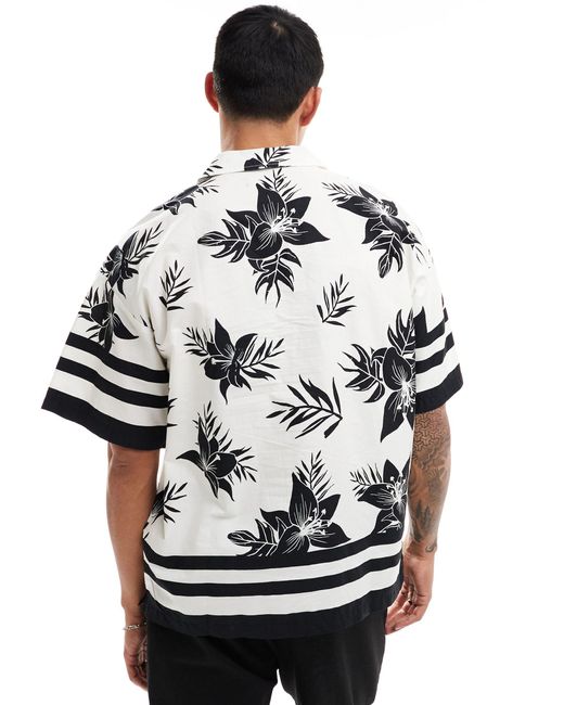 Chemise oversize avec col à revers et imprimé fleurs ADPT pour homme en coloris White