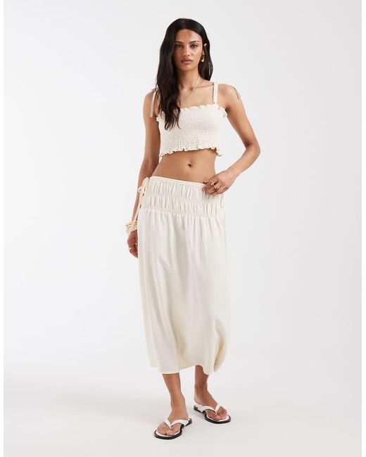 ASOS White Linen Blend Shirred Bralet Top