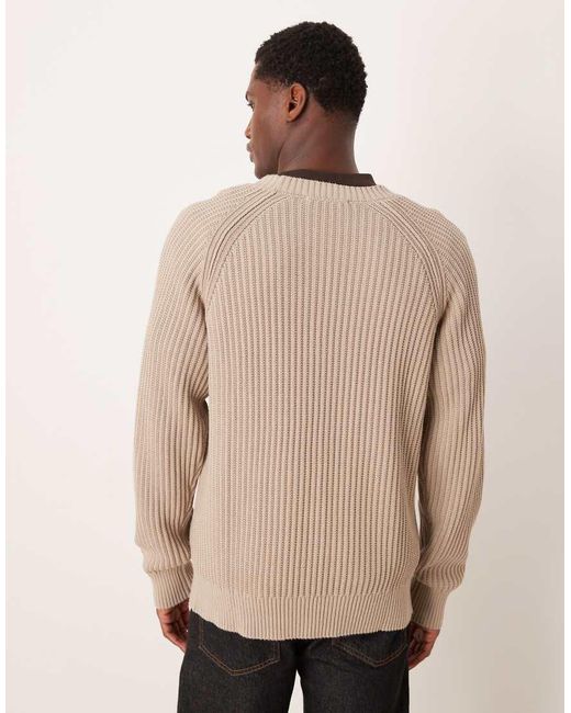 SELECTED Natural Ribbed Jumper With Raglan Sleeves for men