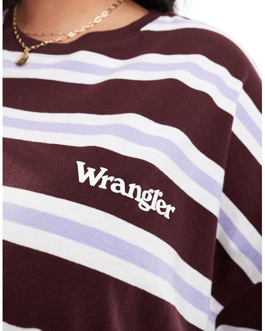 T-shirt girlfriend a righe con logo piccolo di Wrangler in Red