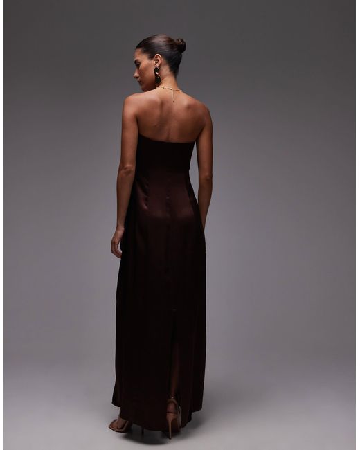 TOPSHOP Gray – trägerloses satin-midikleid