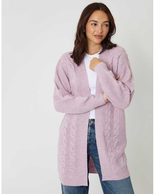 Threadbare Purple Cable Knit Cardigan