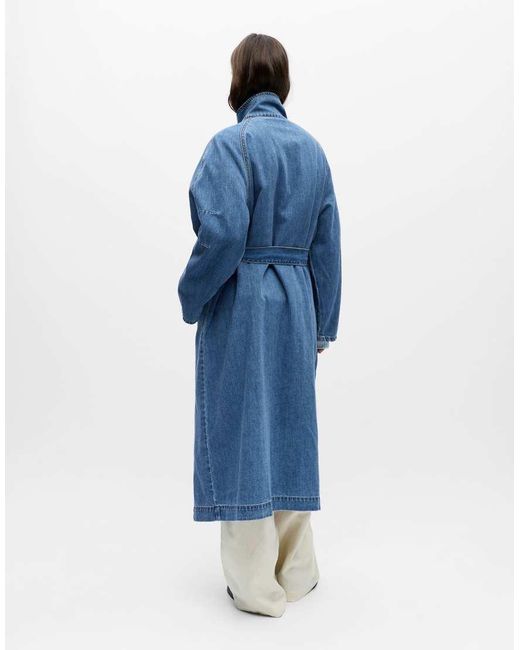 Object Blue Funnel Neck Trench Coat