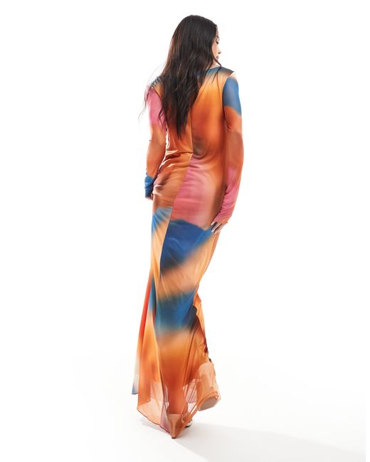 Vero Moda Multicolor – langärmliges netzstoff-maxikleid mit abstraktem muster