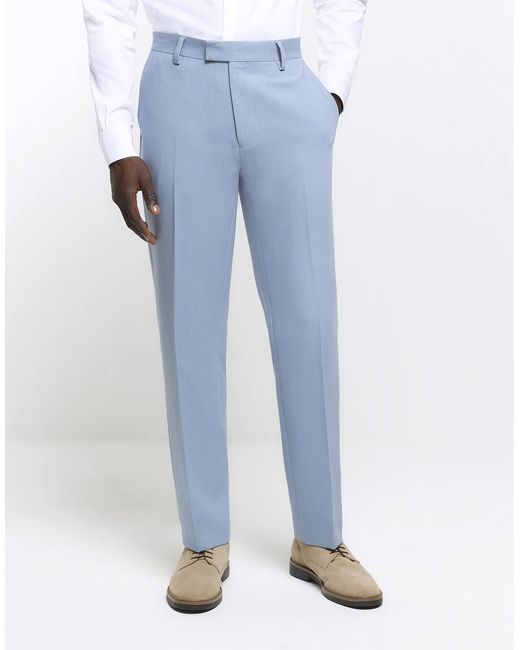 River Island – strukturierte anzughose in Blue für Herren