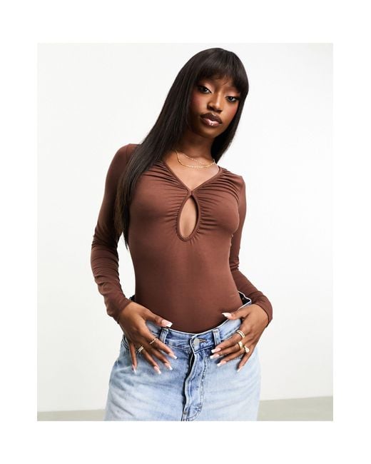 ASOS Blue Bodysuit With Ruched Keyhole Detail