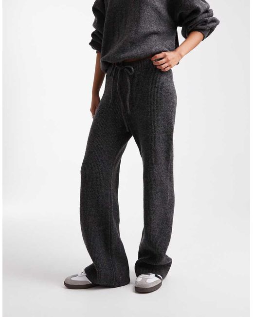 Pantalones Grises De Pernera Ancha De Punto Acanalado De (Parte De Un Conjunto) ASOS de color Black