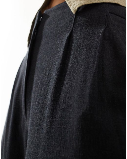 ASOS Blue High Waist Seam Detail Trousers With Linen