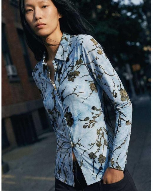 Desigual Blue Flocked Top