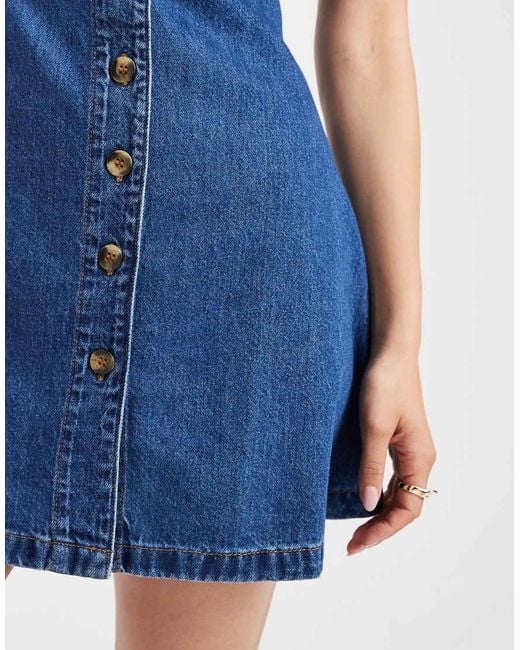 ASOS Blue Denim Sleeveless Fit And Flare Mini Dress