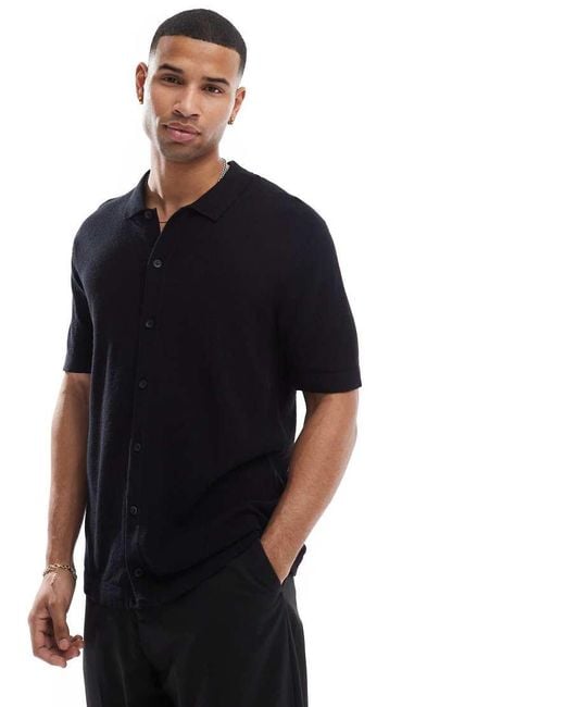 Jack & Jones Blue Knitted Button Through Polo for men