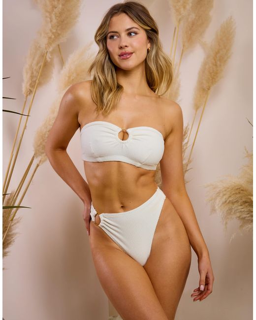 Wolf & Whistle Brown X Maia Andrews Ring Front Crinkle Bikini Top