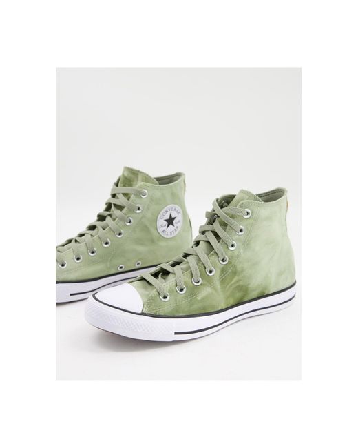 Converse Green Chuck Taylor All Star Hi Washed Canvas Trainers for men