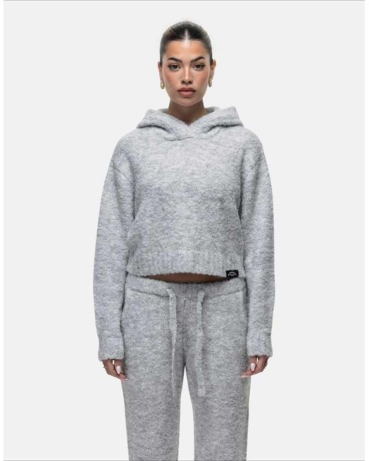 Good For Nothing Gray Cropped Bouclé Knitted Hoodie