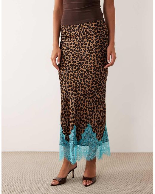Never Fully Dressed Multicolor Maeva Satin Bias Maxi Skirt With Lace Detail