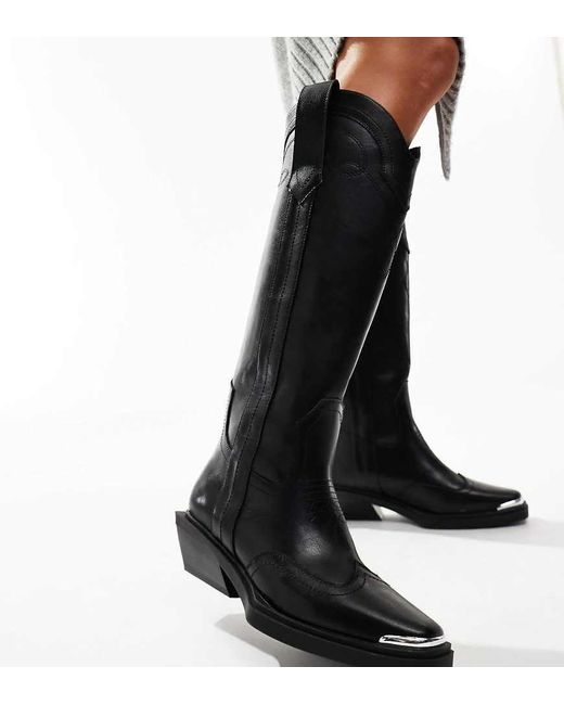 Botas Por La Rodilla Negras Planas De Estilo Wéstern Celeste De Wide Fit ASOS de color Black
