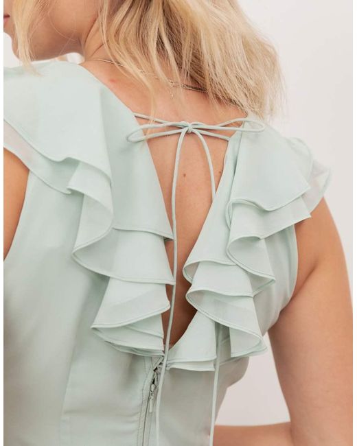 ANAYA Green V Neck Ruffle Maxi Dress
