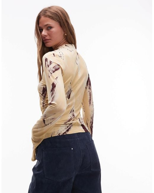 & Other Stories Natural Jersey Top Side Ruche With Long Sleeves