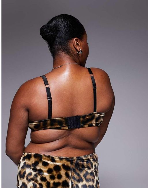 ASOS Brown Asos Design Curve Kora Leopard Velvet Underwired Balcony Bra