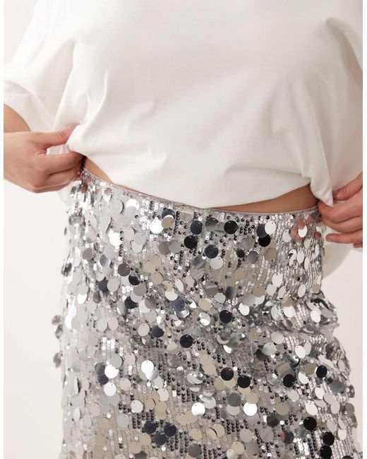 ASOS White Asos Design Curve Mixed Sequin Mini Skirt