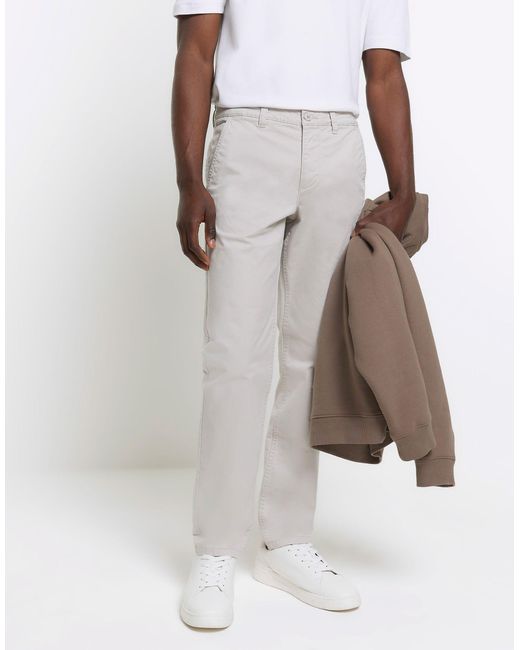 River Island Gray Slim Fit Chino Trousers for men