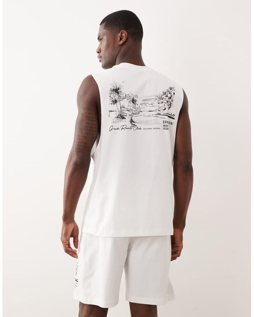 River Island White Landscape Print Tank And Shorts Set for men