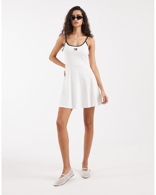 Tommy Hilfiger White Badge Logo Mini Strappy Dress
