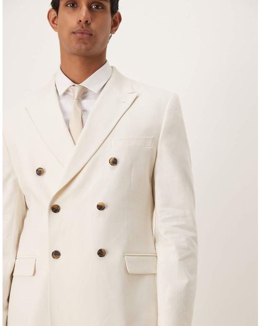 ASOS Natural Linen Blend Double Breasted Slim Suit Jacket for men
