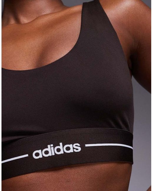 Adidas Originals Brown Adidas Training Hyperglam Linear Low Support Sports Bra